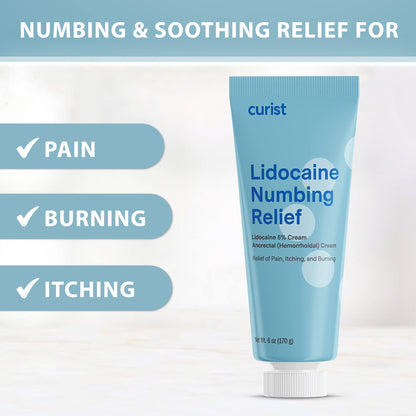 Curist 5% Lidocaine Numbing Cream - 6 oz (170 g) XL Tube - Soothing Numbing Cream for Temporary Discomfort, Itching, and Burning from Hemorrhoids Lidocaine 5% (1 Pack - 6 oz Tube)