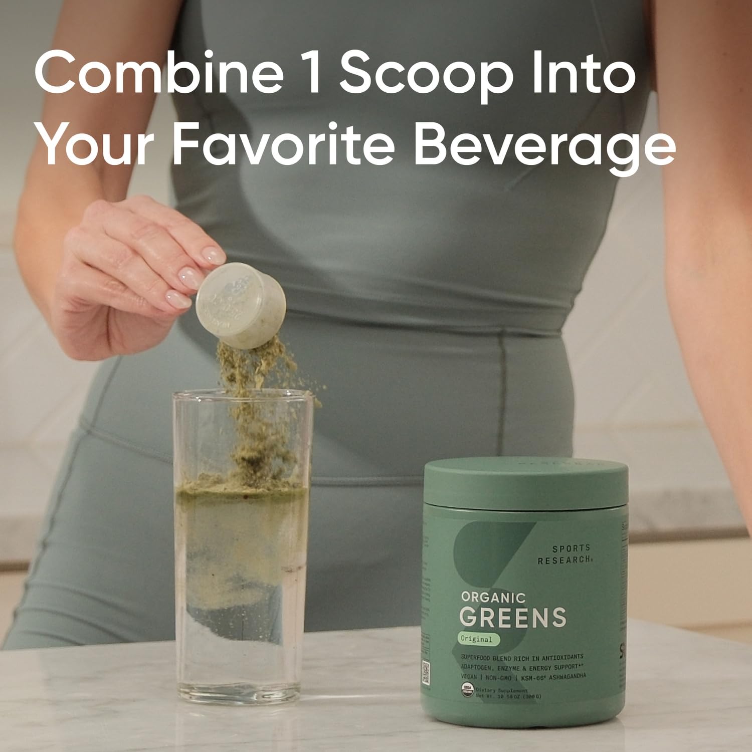 Sports Research® Organic Greens Superfood Powder w/Spirulina & Chlorella, Adaptogens, Enzymes, Probiotics & 8 VIT Bs for Gut & Mood Support* - Vegan, Sugar-Free & Low-Cal Original 30 Servings Sports Research buy supplements Au