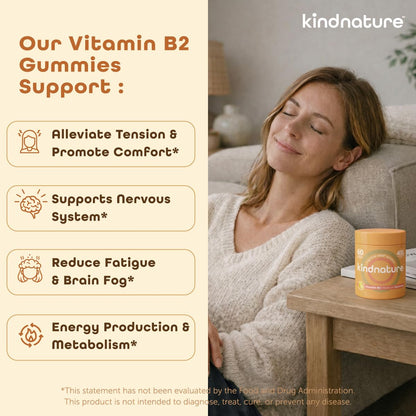 kindnature Vitamin B2 Gummies - Riboflavin 400mg Supplement for Kids & Adults - Non-GMO, Soy & Gluten-Free