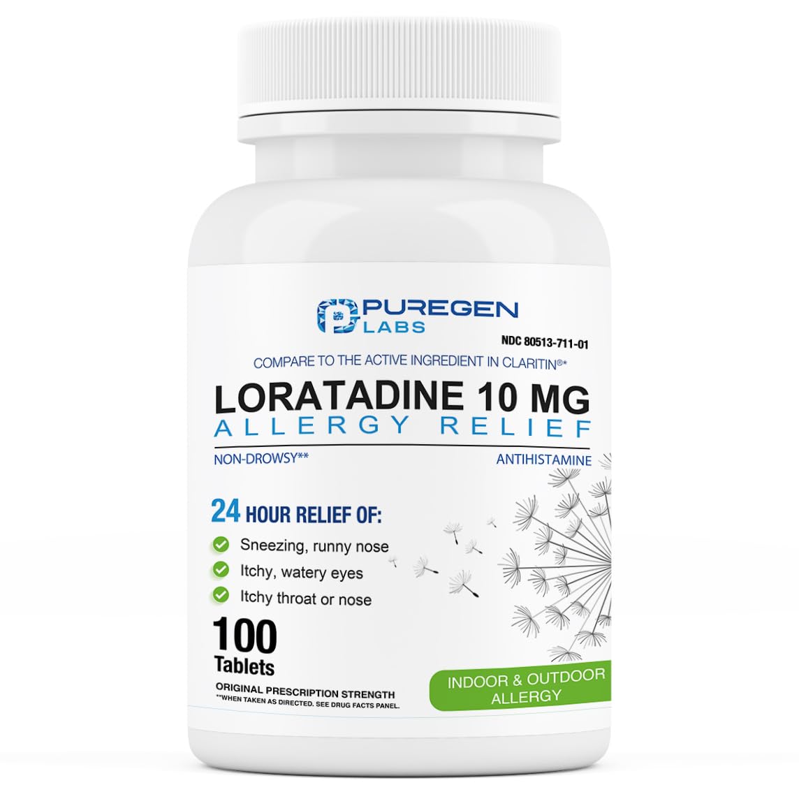 Puregen Labs Allergy Relief, Loratadine 10mg, 100 Tablets – 24 Hour Non-Drowsy Antihistamine Allergy Medicine for Runny Nose, Sneezing, Itchy, Watery Eyes P Puregen Labs buy supplements Au