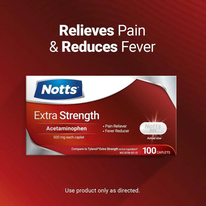 NOTTS Extra Strength 500 mg Caplets with Acetaminophen, Pain Reliever and Fever Reducer for Headache, Backache and Toothache, 100 Count NOTTSBuy Supplements Australia