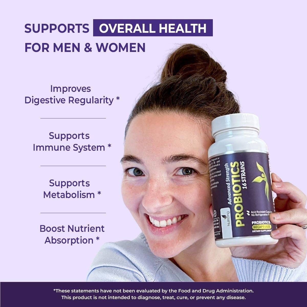 NutriZing Vegan Probiotics for Digestive Health - 30 Billion CFU & 16 strains - Bifidobacterium & Lactobacillus Probiotics for Men & Women