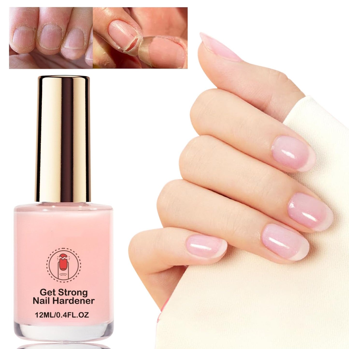 Nail Strengthener for Women, Pink Nail Hardener Extra Strong and Growth, Long-Lasting Quick Dry, Nail Strengthening Polish for Weak Brittle