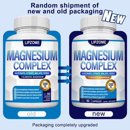 Magnesium Complex Supplement 1200mg - Advanced 7-in-1 Magnesium Blend - Glycinate, Citrate, Malate, Taurate, Oxide, Aspartate, Orotate – High Absorption Formula – Non-GMO, 90 Capsules Lipzome buy supplements Au