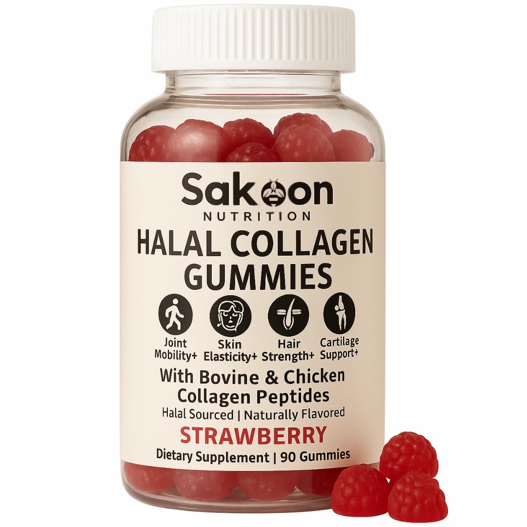 Sakoon nutrition Halal Certified Collagen Peptides Gummies | (Type I, II & III) Collagen Gummies for Women & Men | 90 Naturally Flavoured Strawberry Gummy to Support Hair, Skin, Joints & Nails | USA Sakoon nutrition buy supplements Au
