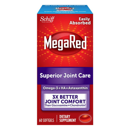 Omega-3 Krill Oil and Joint Supplement - Megared Joint Care 60 softgels - EPA/DHA fatty acids, Antioxidants, Hyaluronic acid, No fishy burp aftertaste as with Fish Oil MegaRedBuy Supplements Australia