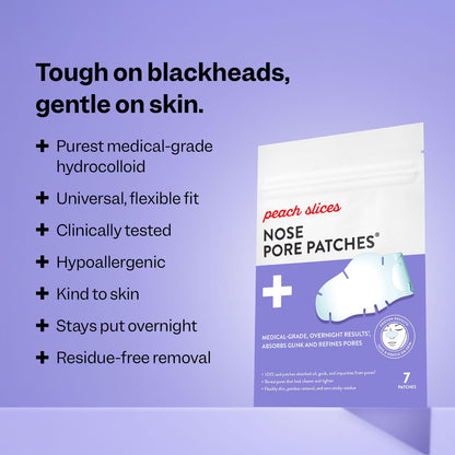 Peach Slices - Nose Pore Patches (7 ct) - Overnight Blackhead Remover - Pore Strips - Absorbs Gunk - Thin, Flexible & Painless - Hydrocolloid Patches