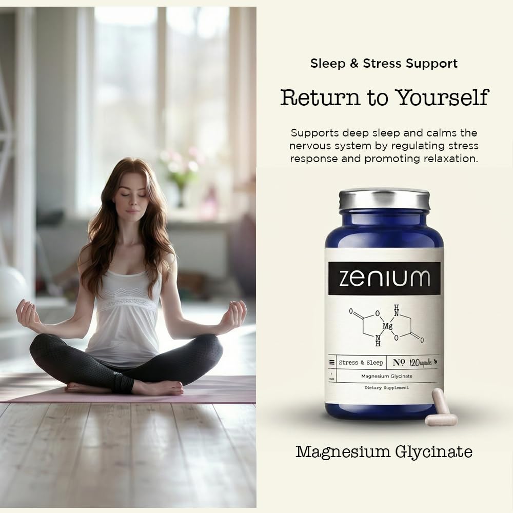 Zenium - Magnesium Glycinate for Sleep, Chelated, 600mg per Serving, 120 Capsules | High Absorption | Relieve Tension, Worry, Nervousness | Calm The Mind & Body | Ayurvedic | Natural Relief Supplement Zenium buy supplements Au