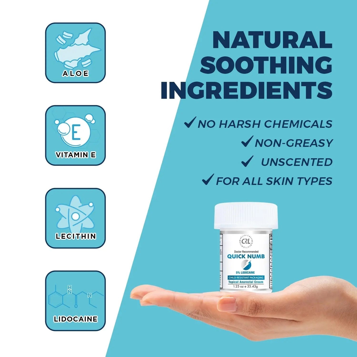 Quick Numb 5% Lidocaine Cream Maximum Strength Liposomal, Fast Itch Burn Pain Relief Cream with Aloe Allantoin Vitamin E, Gentle on Skin Support Healing Hemorrhoid Treatment 1.25 oz Clinical ResolutionBuy Supplements Australia