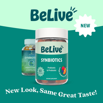 BeLive Synbiotics - Probiotic & Prebiotic Fiber Gummies – High Strength Inulin (3g), Dietary Fiber Supplement, Digestive Support for Kids & Adults