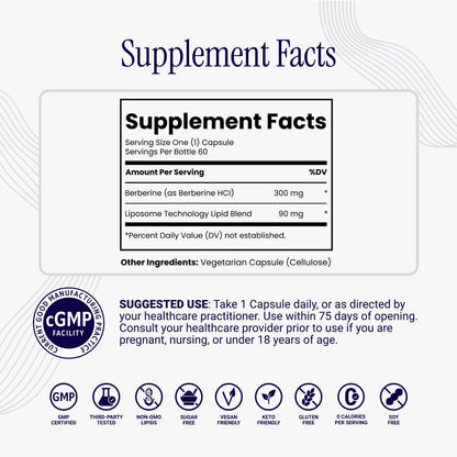 Rho Nutrition Liposomal Berberine Capsules - Ultra High Absorption Supplement – Supports Immune Function, Gut Health and Metabolic