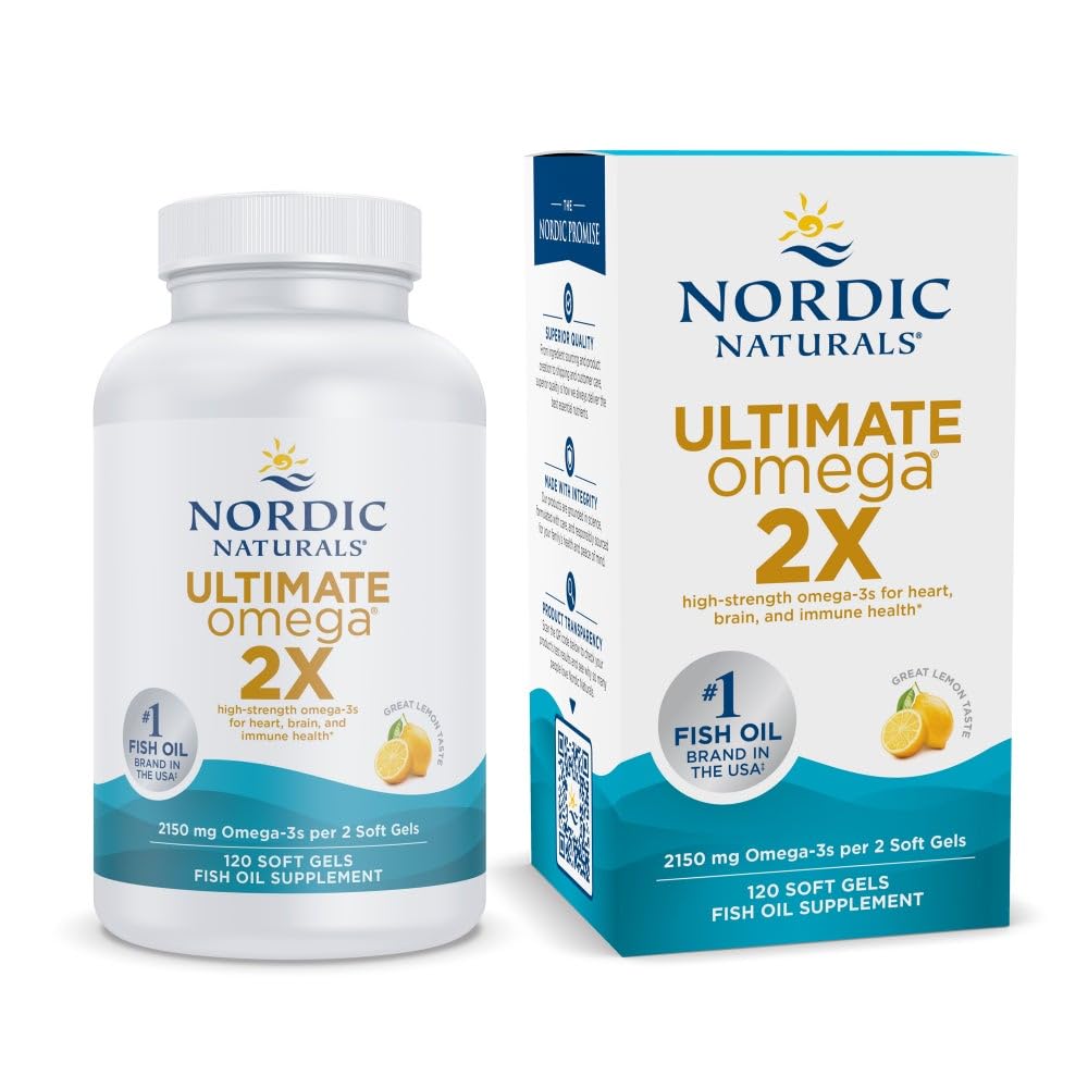 Nordic Naturals Ultimate Omega 2X, Lemon Flavor - 120 Soft Gels - 2150 mg Omega-3 - High-Potency Fish Oil with EPA & DHA - Promotes Brain & Heart Health