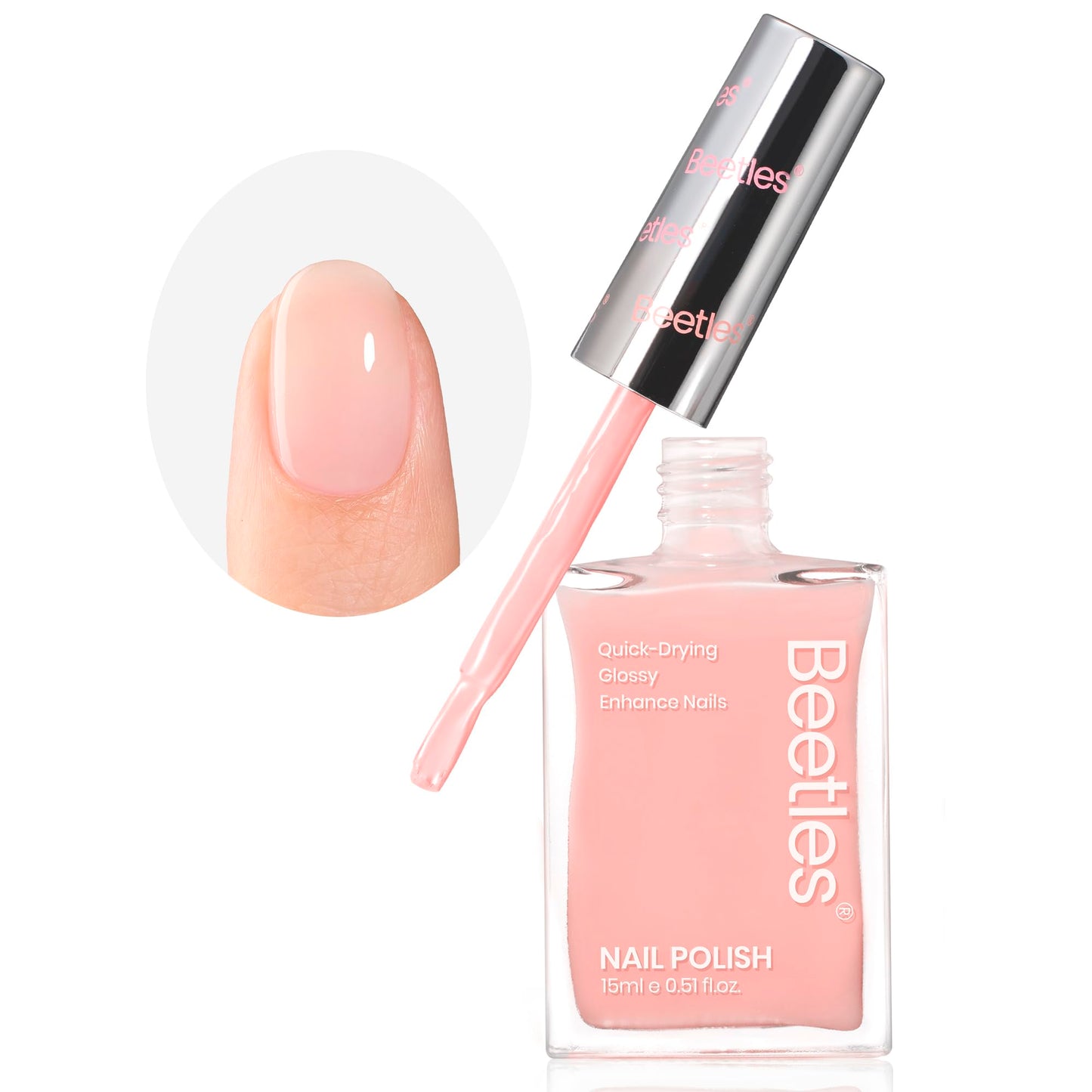 Beetles Nail Strengthener and Growth - 2 In 1 Nude Pink Nail Polish Nail Concealer Fast Dry Quick Jelly Natural Nail Strengthener