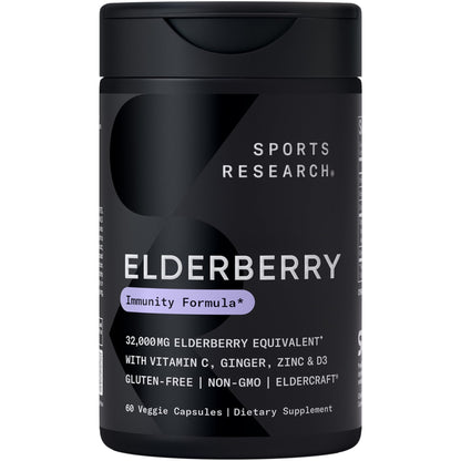 Sports Research® Elderberry Immune Support with Zinc, Ginger, Vitamin C & D3 - Vegan Friendly · Non-GMO · Gluten Free - 60 Veggie Capsules Sports Research buy supplements Au