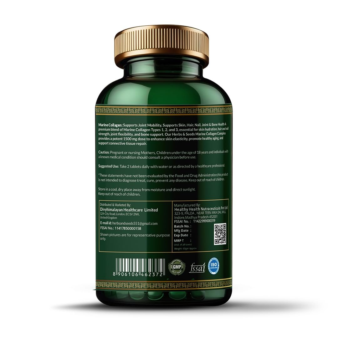 Herbs & Seeds Marine Collagen Pills for Women & Men, 120 Capsules | Type I, II, III, V, X - Hydrolyzed Collagen Peptides with Biotin, Hyaluronic Acid & Vitamin C,E Skin, Hair, Nail & Joint Support HERBS & SEEDS buy supplements Au