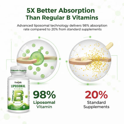 Liposomal B Complex for High Absorption Methylated B12,L-Methyfolate(5-MTHF ),Full Active B Vitamins with Choline Inositol-Energy, Metabolism,Brain & Heart Support