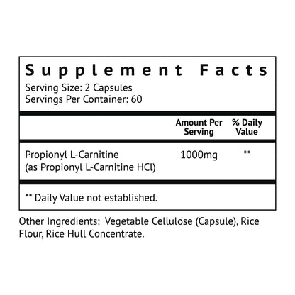 Biolor High Absorption Propionyl-L-Carnitine (PLCAR) No Artificial Fillers - Effective Propionyl L Carnitine HCL Supplement to Support Blood Circulation - 120 Capsules