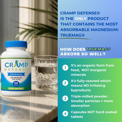 Cramp Defense® Leg Cramps Pills, Relief for All Muscle Cramps, Day and Night. Magnesium Supplement Capsules, 3-6 Month Supply. Non-Laxative