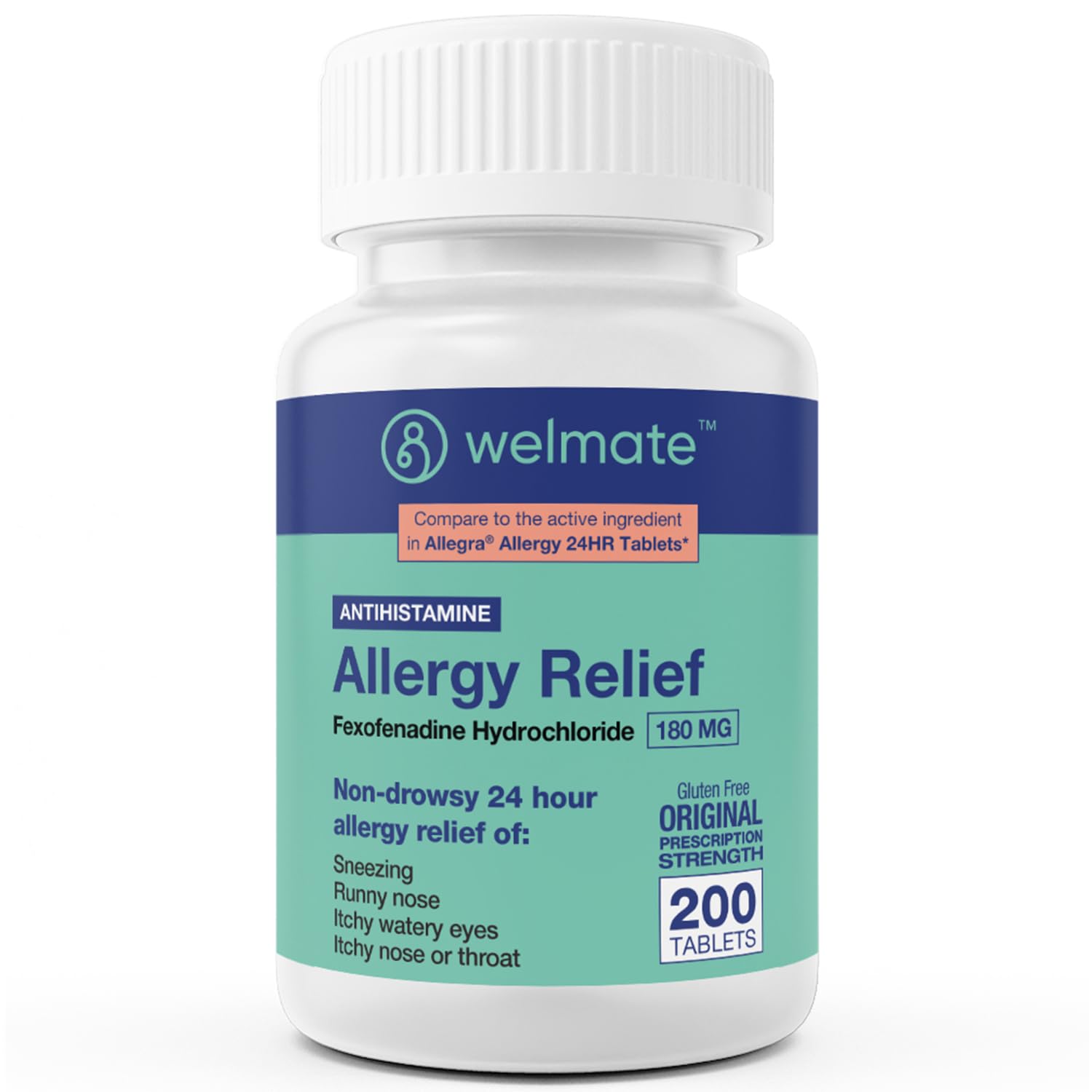 WELMATE | Allergy Relief | Fexofenadine HCl 180 mg | 24 Hour Non-Drowsy Antihistamine | Sneezing | Runny Nose | Itchy Eyes, Nose & Throat | Indoor & Outdoor Allergy Relief Tablets | 200 Count WELMATE buy supplements Au