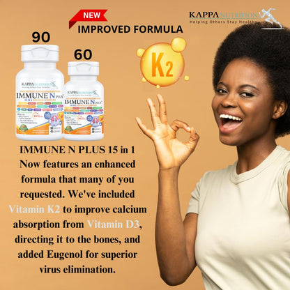 (60 Capsules), NAC 600mg, Quercetin 1,000mg, Vitamin C 500mg, Zinc 50mg, Vitamin D3 5,000iu, Selenium, Copper, Acerola, Ginger, Rutin, Citrus Bioflavonoids, Rose Hips, Echinacea, Immune N Plus 15 in 1 KAPPA NUTRITION buy supplements Au