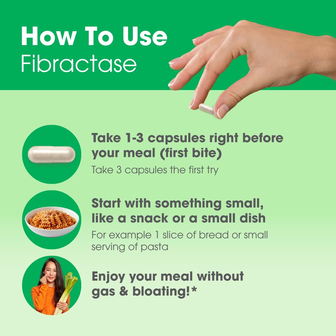 Intoleran Fibractase 1200 Digestive Enzymes - 108 Capsules | Supplement for Fructans & Galactans Intolerance | Helps Digest Carbohydrates; Grains, Legumes