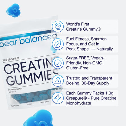 Bear Balanced Creatine Gummies for Men & Women - Creapure® Creatine Monohydrate, L-Theanine, L-Tyrosine & B12 for Muscle Growth, Strength, Focus, Energy & Health