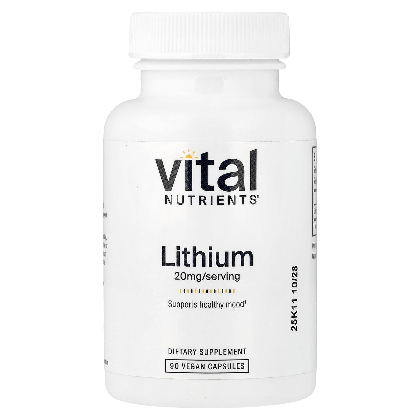 Vital Nutrients Lithium Orotate - Vegan Lithium Supplements for Memory, State of Mind, and Behavioral Health* - 20mg - Gluten, Dairy, Soy Free - 90 Capsules