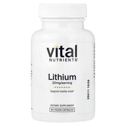 Vital Nutrients Lithium Orotate - Vegan Lithium Supplements for Memory, State of Mind, and Behavioral Health* - 20mg - Gluten, Dairy, Soy Free - 90 Capsules