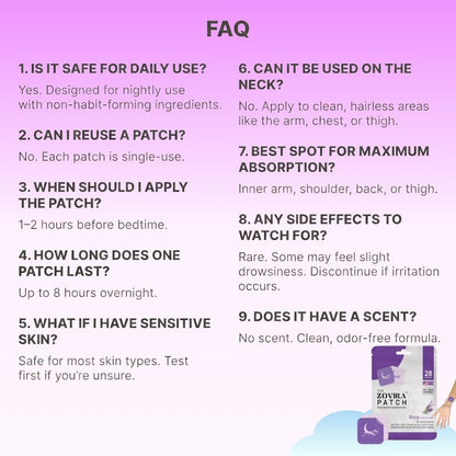 Zovira Sleep Patches for Adults, Melatonin Free with Lavender & Magnesium | Time-Release Transdermal, Aromatherapy Sleep Aid | Non-Habit Forming, Hypoallergenic, All-Night Restorative Sleep | 28 Count ZOVIRA buy supplements Au