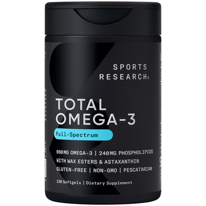Sports Research® Total Omega-3 Fish Oil 2200mg - Made from Antarctic Krill w/Astaxanthin, Wild Sockeye Salmon & Alaska Pollock - 960mg of EPA & DHA - 120 Softgels Sports Research buy supplements Au