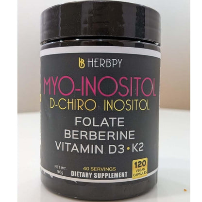 Herbpy 6in1 Premium 40:1 Myo-Inositol & D-Chiro Inositol Supplement for Women with Folate, Berberine HCl 97%, Vitamin D3 & K2 - Hormonal Balance & Ovarian Health Support- 120 Vegan Capsules Herbpy buy supplements Au
