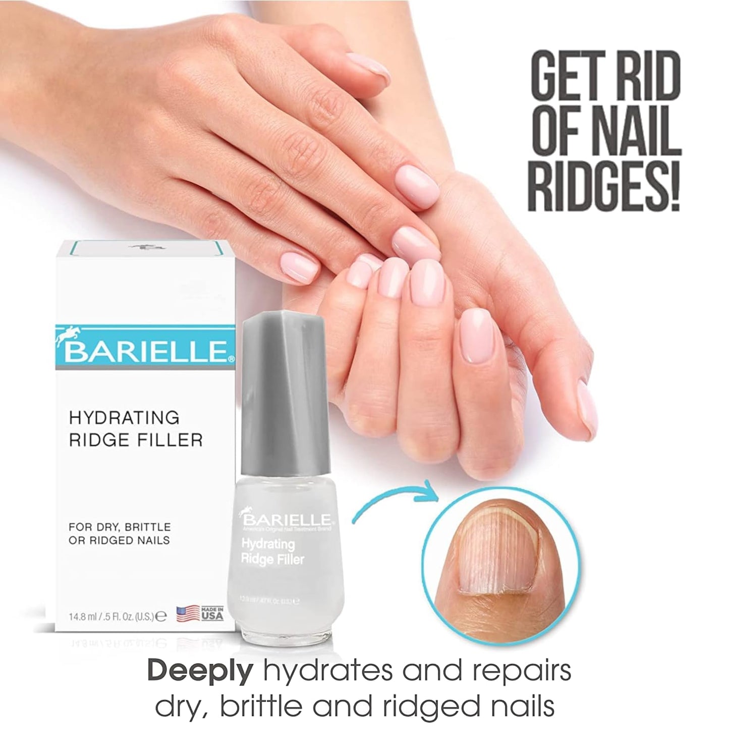 Barielle Hydrating Ridge Filler For Dry, Brittle, Ridged Nails & Nail Growth, Fill and Smooths Nail Ridges, Strengthening Base Coat 0.5 Ounce