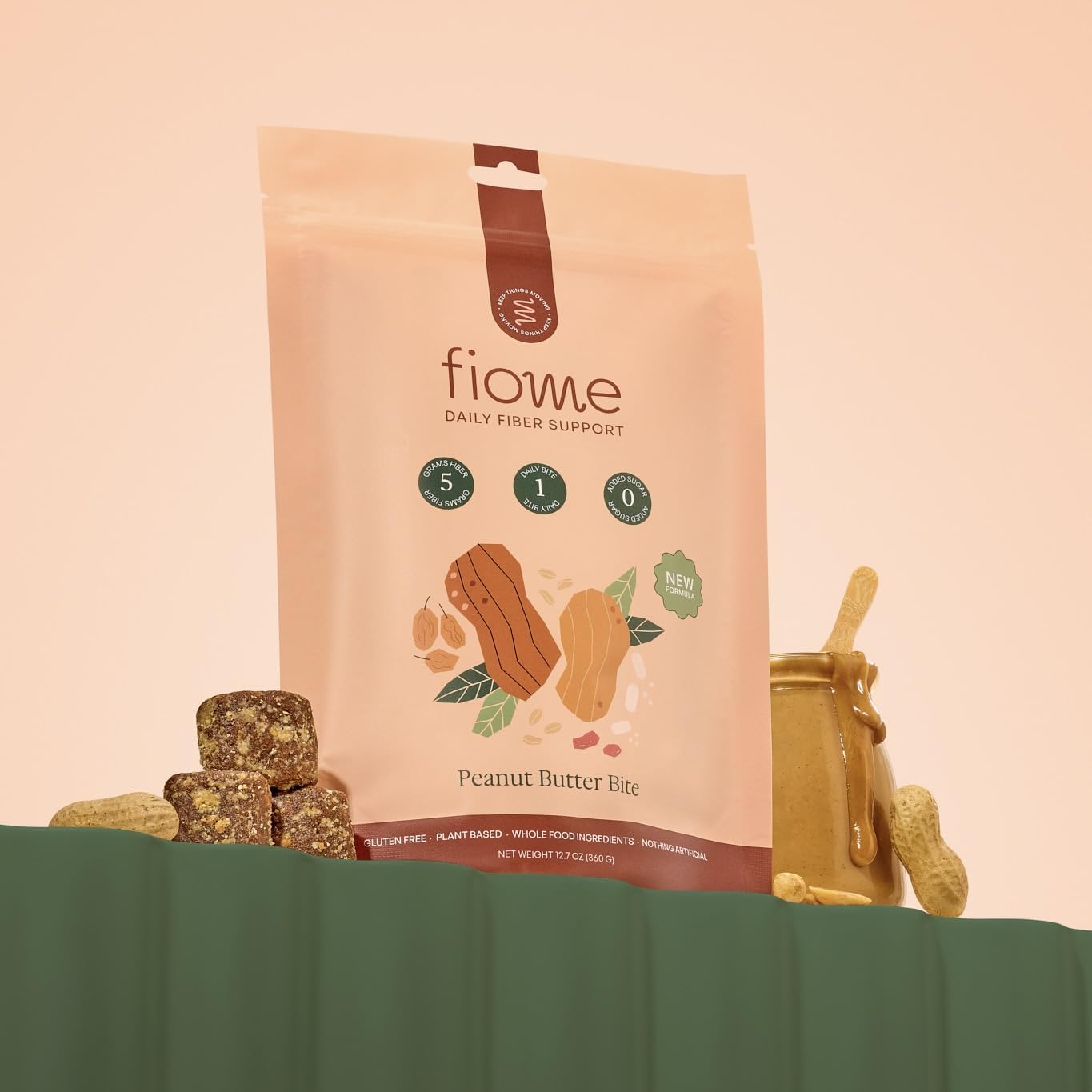 Fiome Fiber Bites - 5g Daily Fiber Supplement - Supports Regularity, Digestion and Gut Health - All Natural Ingredients, 30 Servings, Peanut Butter Flavor