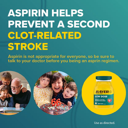 Bayer Aspirin Low Dose 81 mg, Enteric Coated Tablets, Doctor Recommended, Secondary Prevention of Cardiovascular Disease, 300 Safety Coated Tablets (Packaging may vary) Bayer buy supplements Au