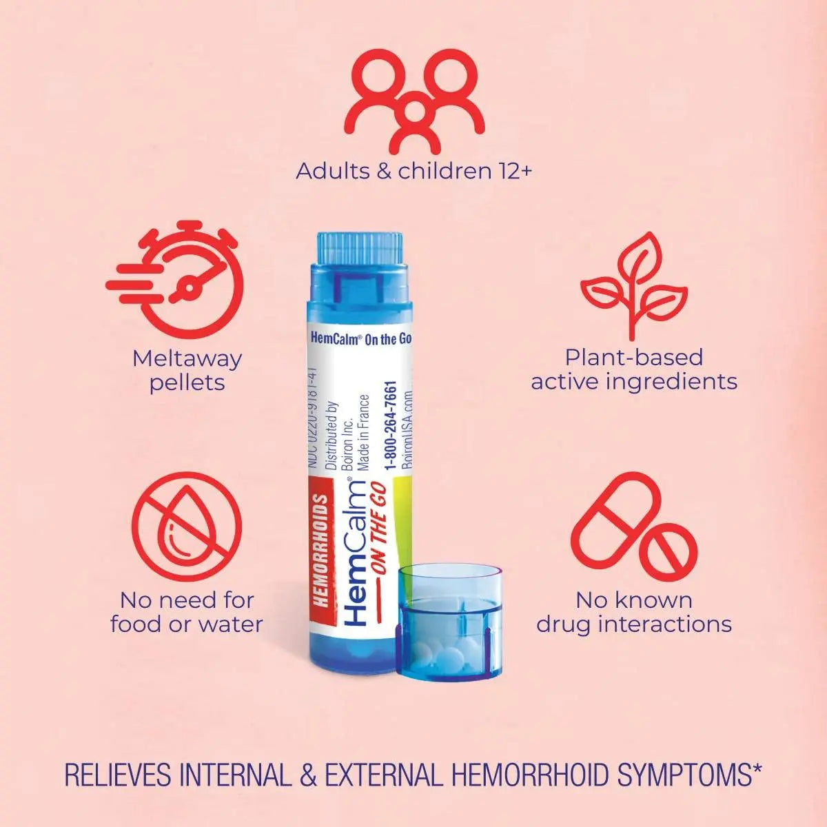 Boiron HemCalm On The Go Travel Essential for Hemorrhoid Relief of Pain, Itching, Swelling or Discomfort - 2 Count (160 Pellets) BoironBuy Supplements Australia