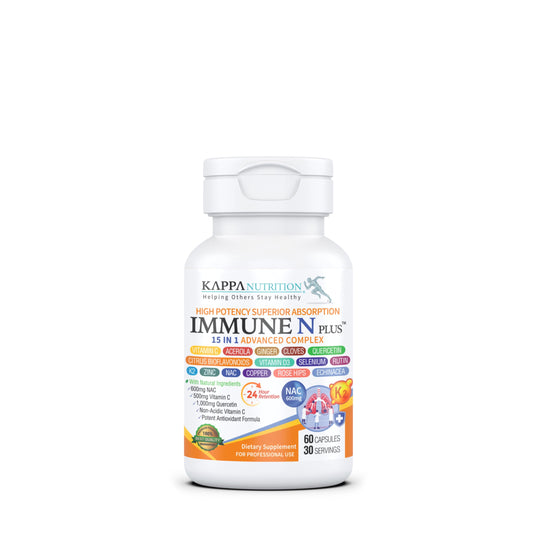 (60 Capsules), NAC 600mg, Quercetin 1,000mg, Vitamin C 500mg, Zinc 50mg, Vitamin D3 5,000iu, Selenium, Copper, Acerola, Ginger, Rutin, Citrus Bioflavonoids, Rose Hips, Echinacea, Immune N Plus 15 in 1 KAPPA NUTRITION buy supplements Au
