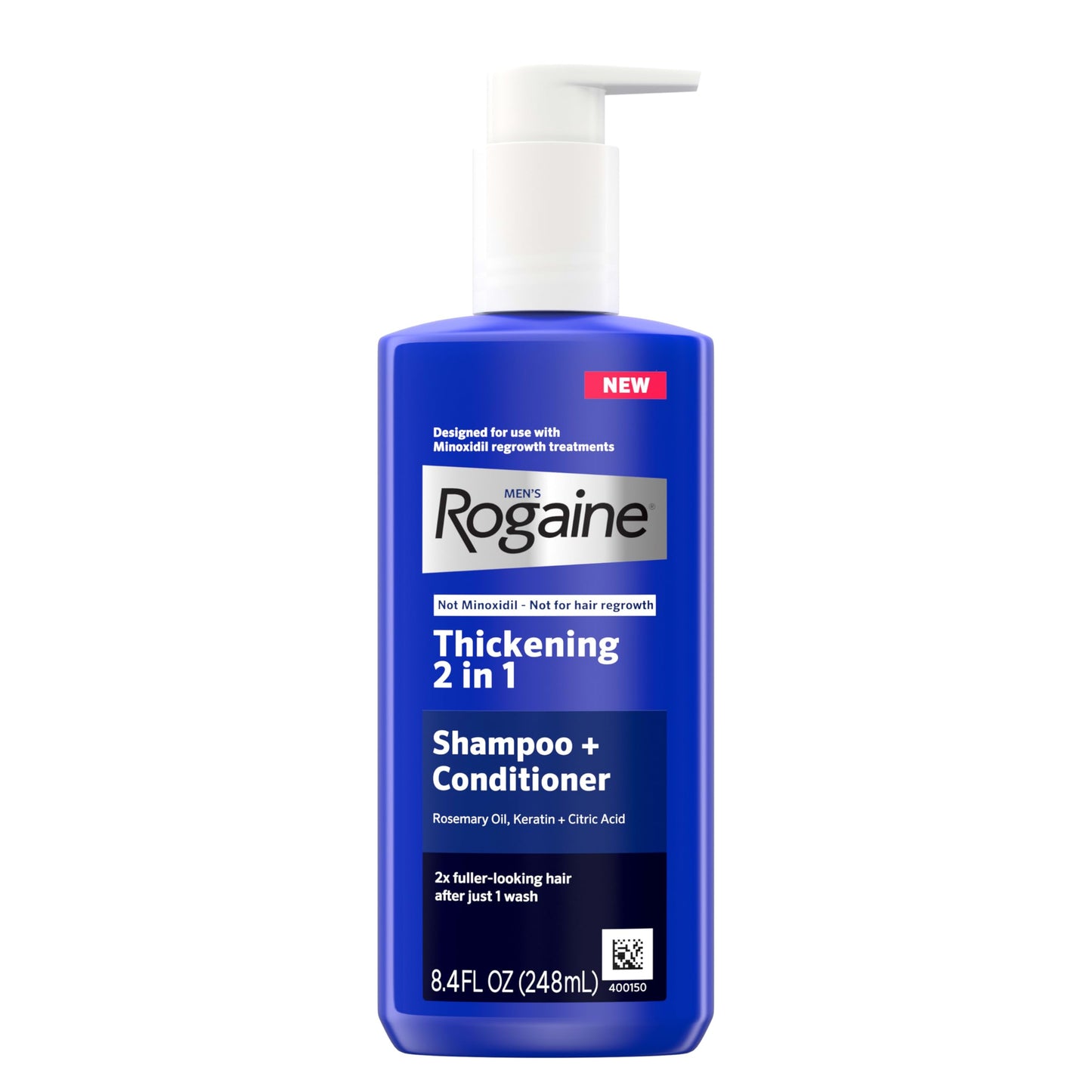Rogaine Men's Thickening 2 in 1 Shampoo + Conditioner, Hair Thickening Shampoo & Conditioner with Rosemary Oil, Keratin & Citric Acid Leaves Hair