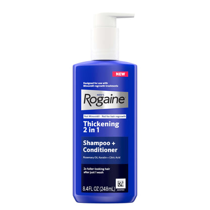 Rogaine Men's Thickening 2 in 1 Shampoo + Conditioner, Hair Thickening Shampoo & Conditioner with Rosemary Oil, Keratin & Citric Acid Leaves Hair