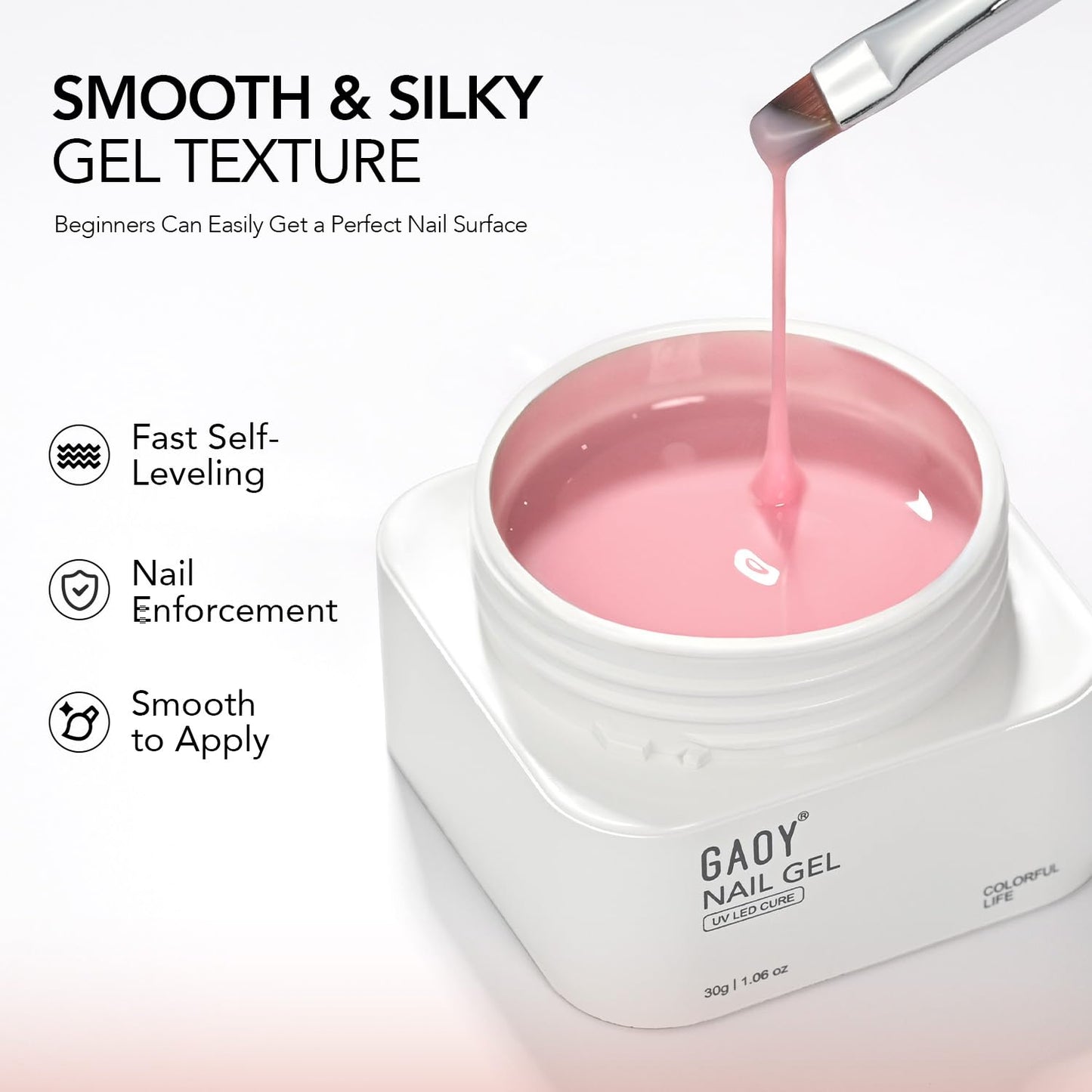 GAOY Colored Builder Base 30g with a Brush, 4-in-1 Long Lasting Nail Builder Gel Nude Pink Natural Jelly, Soak Off UV Light Cure Nail Strengthening, Light Pink