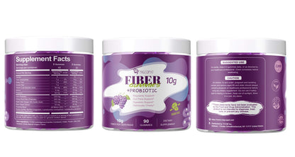 Migcopat 10G Fiber Gummies with 30 Billion CFU Probiotics, Grape Flavor, Bloating Support, Fiber Supplement with Vitamin C,