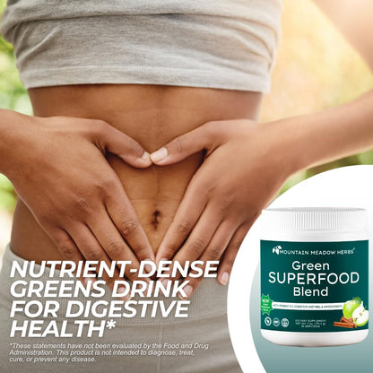 Mountain Meadow Herbs Green Superfood Blend – Spirulina, Chlorella, Mushrooms, Probiotics, Digestive Enzymes, Antioxidants – Organic Greens Powder for Energy & Gut Health – 30 Servings Mountain Meadow HerbsBuy Supplements Australia