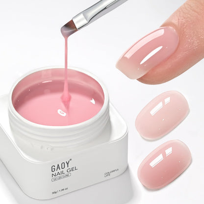 GAOY Colored Builder Base 30g with a Brush, 4-in-1 Long Lasting Nail Builder Gel Nude Pink Natural Jelly, Soak Off UV Light Cure Nail Strengthening, Light Pink