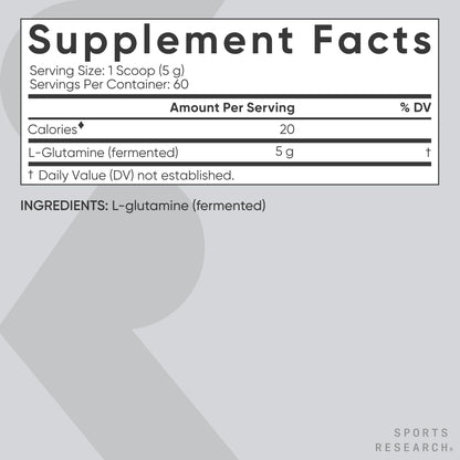 Sports Research L-Glutamine - Workout Recovery, Immune Health & Gut Health Support - 5 G Per Serving - 10.58 Oz