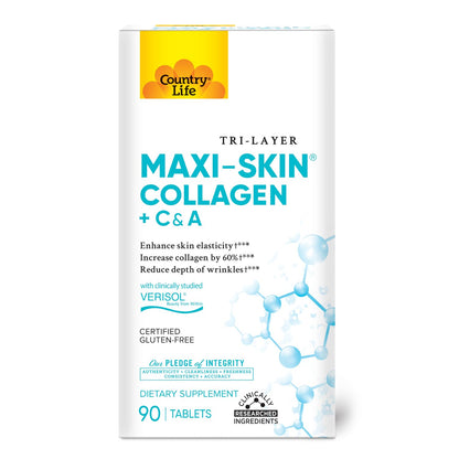 Country Life Verisol Collagen Peptides Tablets - Reduce Depth of W[KB2] rinkles & Enhance Skin Elasticity-90 Tablets-Includes Vitamin A&C - Collagen Powder for Women & Men - Boost Skin Collagen by 60% Country Life buy supplements Au