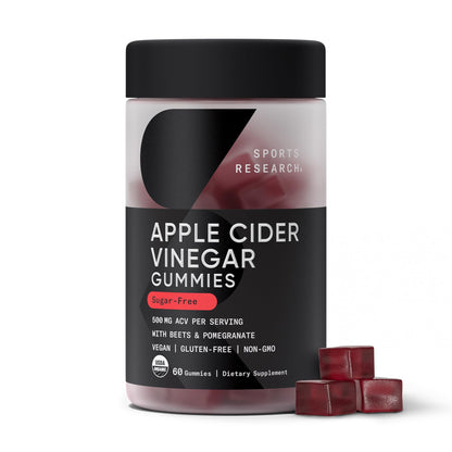 Sports Research Organic Apple Cider Vinegar Gummies - for Diet Cleanses & Digestion | 500mg | Non-GMO Tested, Certified Vegan, Gluten Free ACV - 60 Gummies for Adults, 1 Month Supply Sports Research buy supplements Au