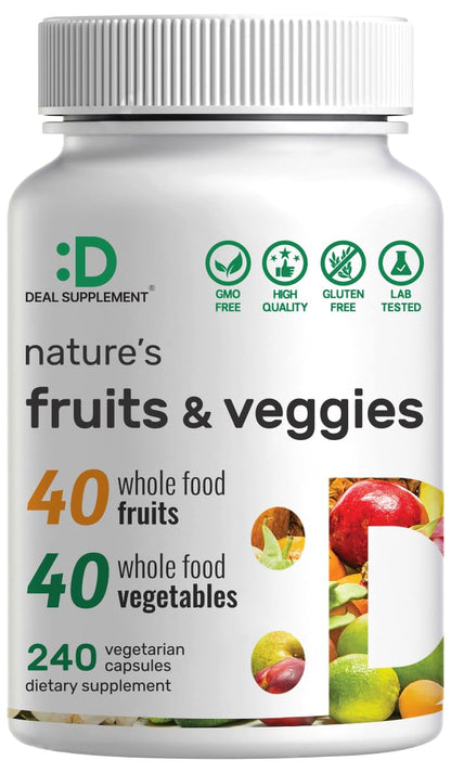 Nature’s Fruits & Veggies Supplement, 240 Veggie Capsules – 80 Whole Food Superfoods for Daily Balance – 40 Fruits with 40 Vegetables and Greens – Non-GMO, Gluten Free DEAL SUPPLEMENT buy supplements Au