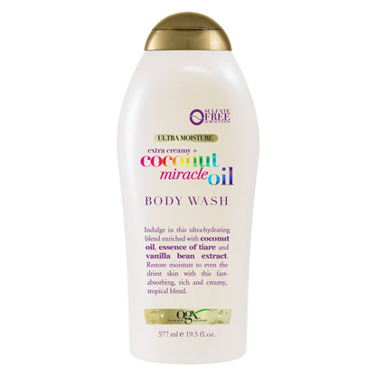 OGX Extra Creamy + Coconut Miracle Oil Ultra Moisture Body Wash, Rich Shower Gel for Dry Skin Infused with Coconut Oil