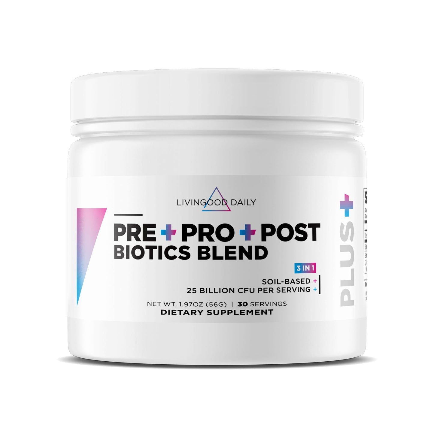 Livingood Daily Pre Pro Post Biotics Blend Powder, Digestive Health Supplement with Prebiotics from Organic Blue Agave Inulin, SBO Probiotics, Probiotics for Women & Men
