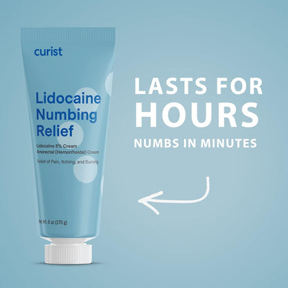 Curist 5% Lidocaine Numbing Cream - 6 oz (170 g) XL Tube - Soothing Numbing Cream for Temporary Discomfort, Itching, and Burning from Hemorrhoids Lidocaine 5% (1 Pack - 6 oz Tube)