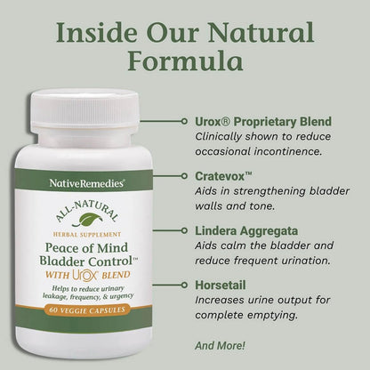 Native Remedies Bladder Control Supplements - Peace of Mind with Urox - Bladder Support for Women & Men, for Overactive Bladders Health - Reduce Nighttime Urination - Non-GMO Vegan Capsules (60 Count) Native RemediesBuy Supplements Australia